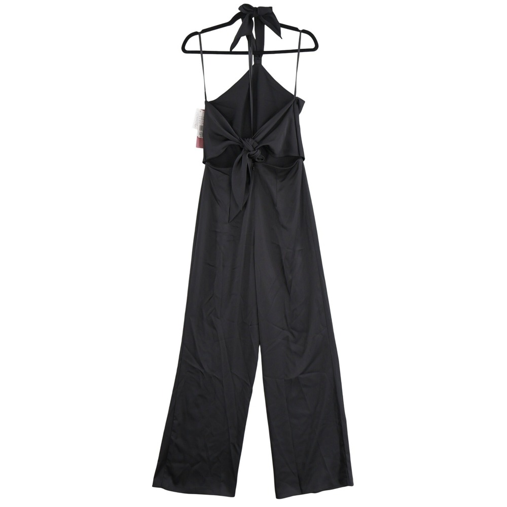 AQUA Halter Neck Wide Leg Satin Jumpsuit Womens 12 Black Hostess Event $268 NWT - Picture 5 of 16